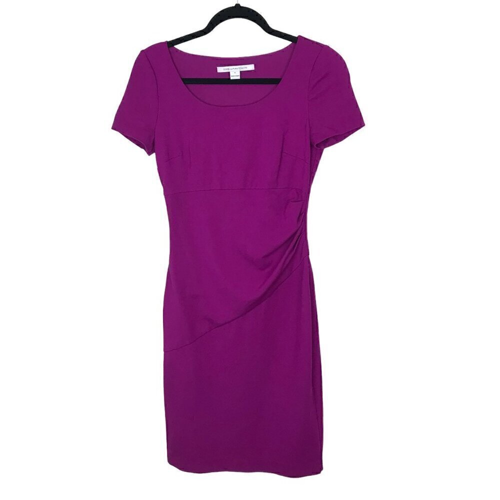 Diane Von Furstenberg Fuchsia Pink Gathered Waist Side Zip Midi Dress Size 4